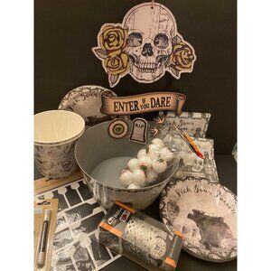Halloween Party Decor Set For 30 Guests - Plates Napkins Sign Bowls Apothecary
